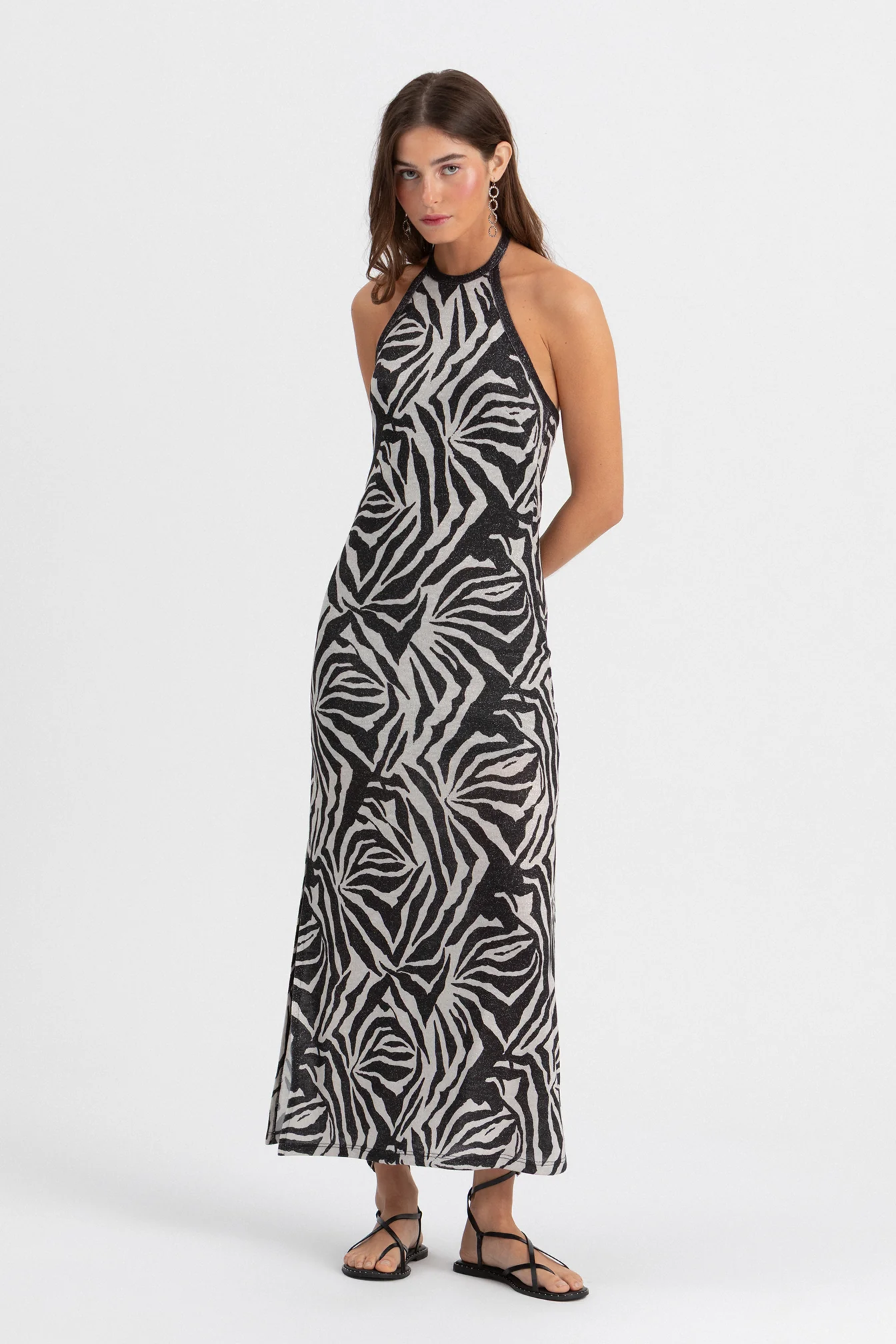 VESTIDO HALTER PRINT LUREX