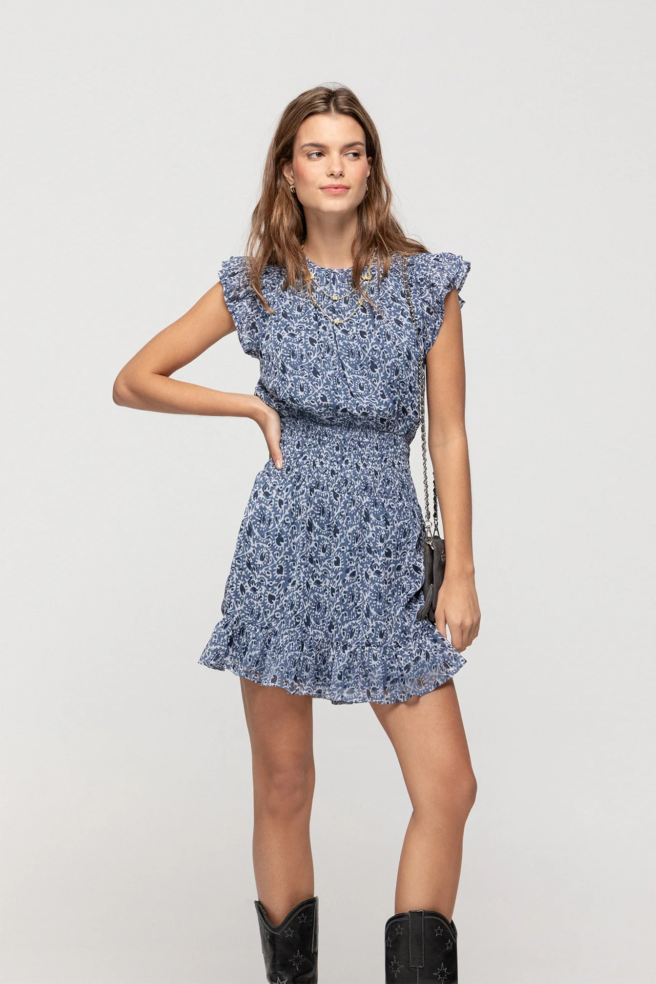 VESTIDO MINI FRUNCIDO ESTAMPADO - Image 3